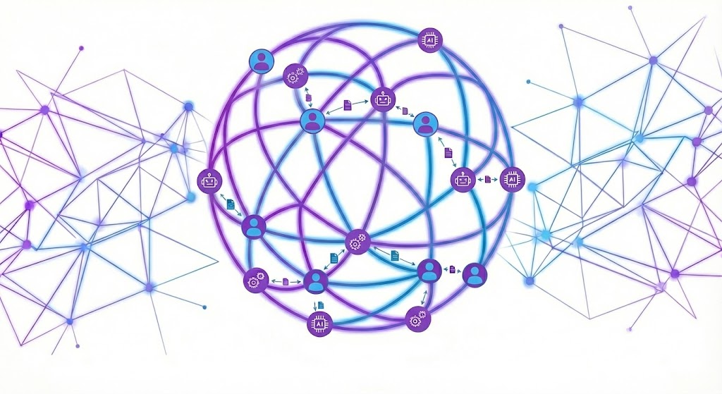 graphical diagram of an OGI knowledge mesh, where the nodes are human and ai workers